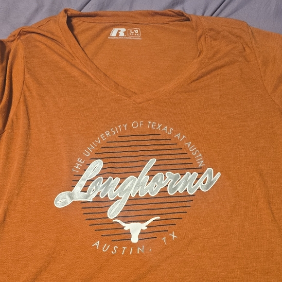 TEXAS LONGHORNS Russell Athletic Burnt Orange V-Neck Tee - Picture 1 of 4